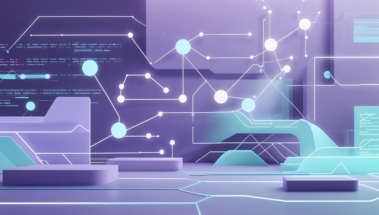 Digital illustration of a futuristic interface with graphs and data elements.