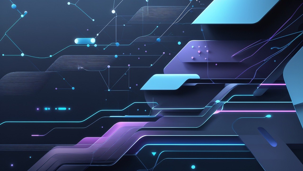 Digital illustration of a futuristic interface with graphs and data elements.