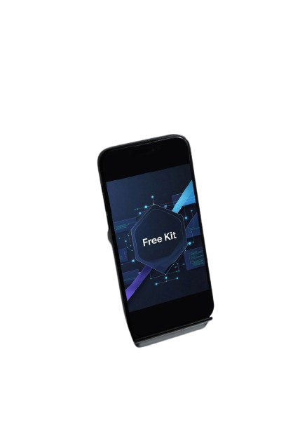 Phone displaying 'Free Kit' on a white background