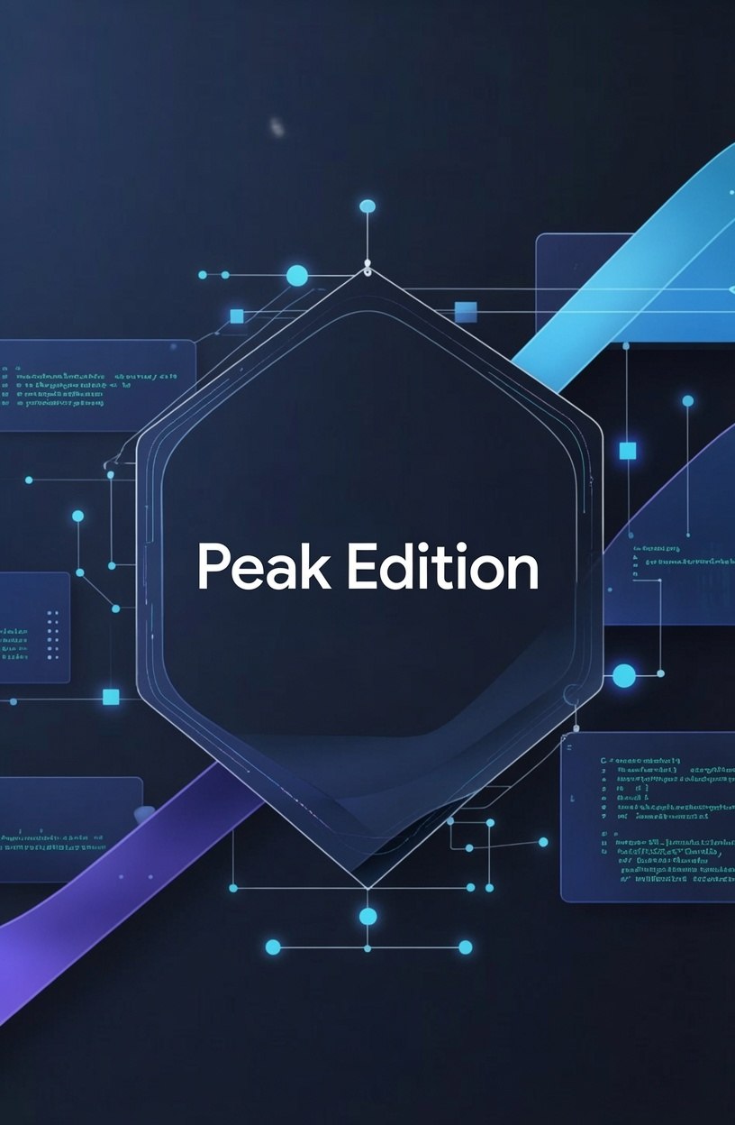 3D illustration of stacked geometric shapes with 'Peak Edition' text on a dark background