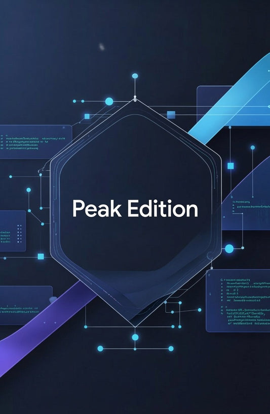 3D illustration of stacked geometric shapes with 'Peak Edition' text on a dark background
