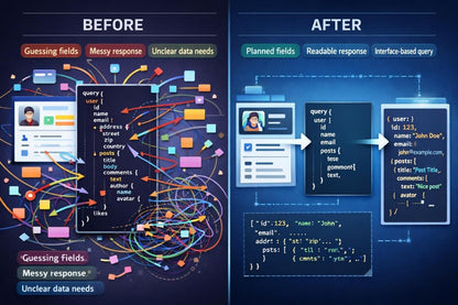 Comparison of 'Before' and 'After' design of a report layout with improved readability and clarity.