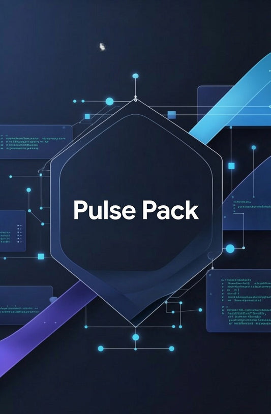 3D illustration of stacked geometric shapes with 'Pulse Pack' text on a dark background