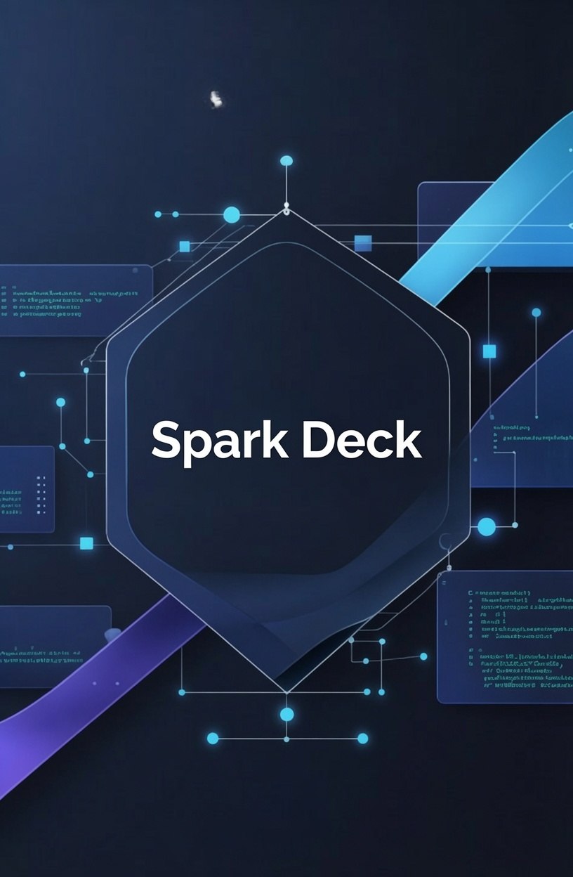 3D illustration of stacked geometric shapes with 'Spark deck' text on a dark background