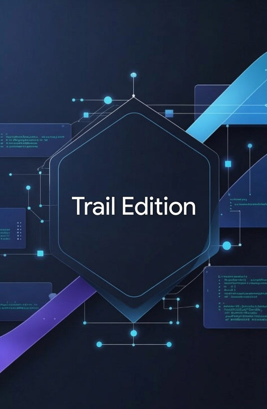3D illustration of stacked geometric shapes with 'Trail Edition' text on a dark background